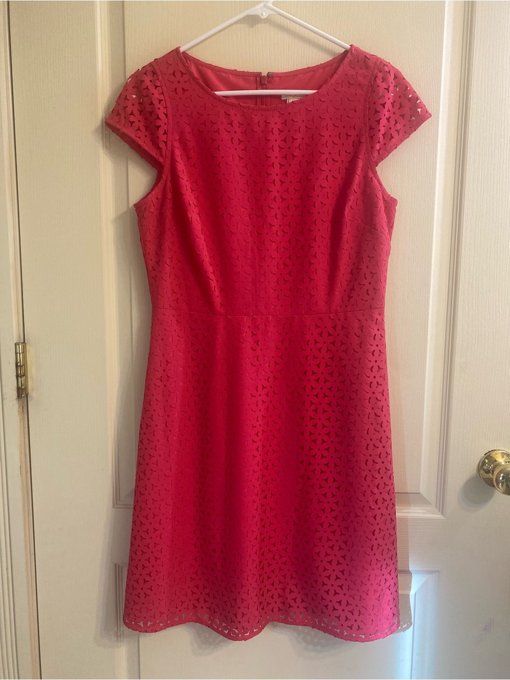 J. Crew Hot Pink Eyelet Midi Dress